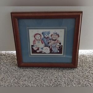 Charming  Vintage Brown Framed Teddy Bear Art